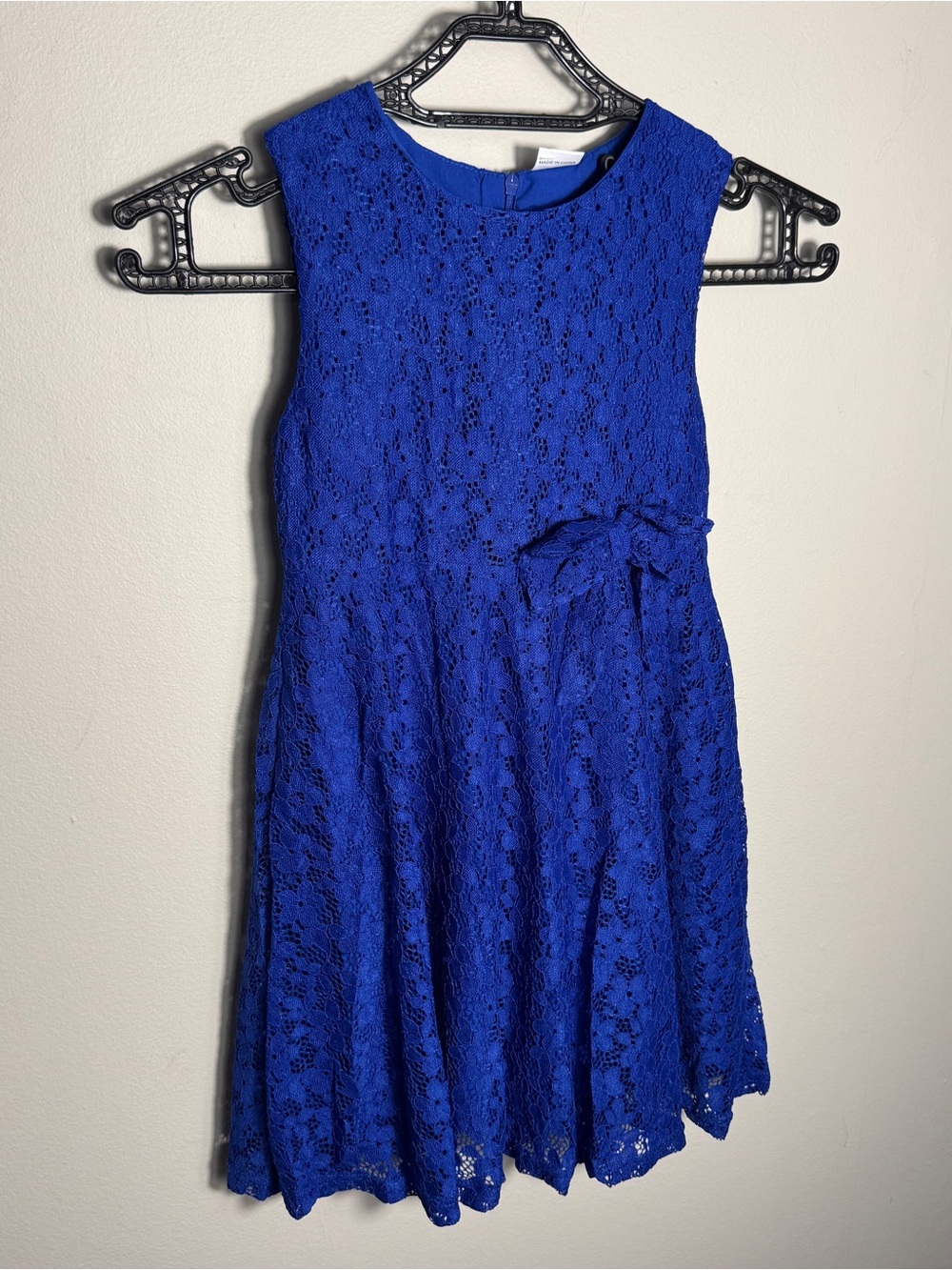 Saeaby Girls 6/7 Royal Blue Floral Lace Bow Party Dress NWT